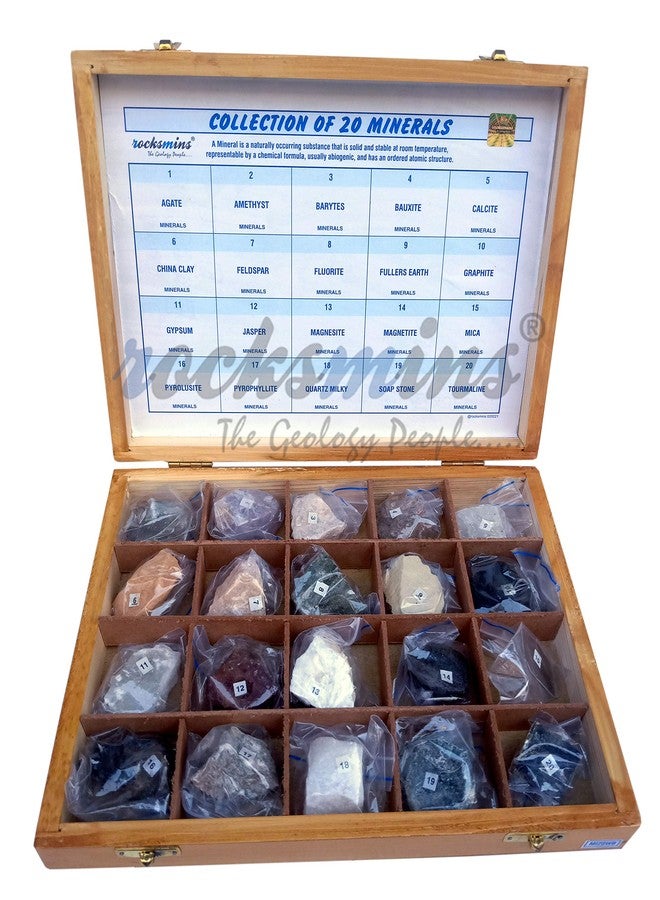 Rocksmins Collection of 20 Minerals in Wooden Box MI20WB a Set of 20 Big Mineral Specimen for Students School College Education Rocks Geology Kits Ideal Study Earth Science & Stones - Image 4